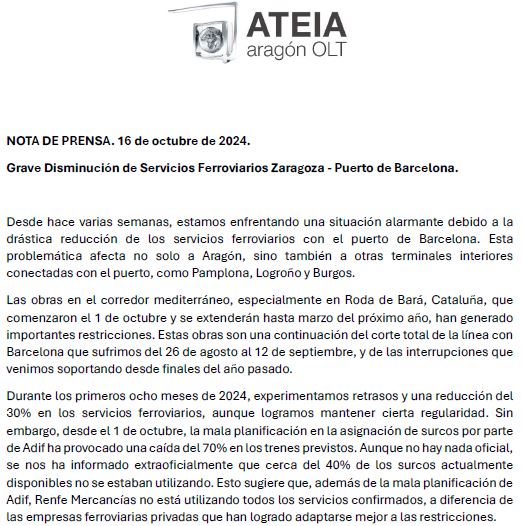 Alarma por la Reducción de Servicios Ferroviarios Zaragoza-Barcelona